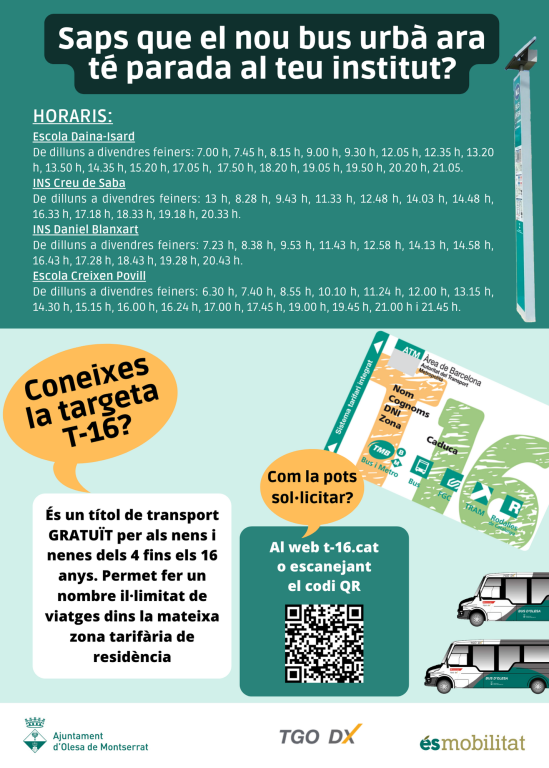 Cartell informatiu sobre les parades del bus urbà als instituts