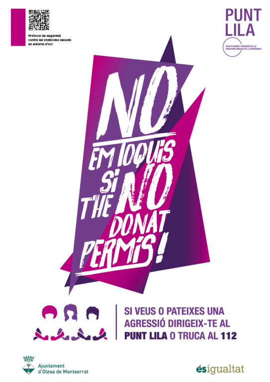 Cartell de colors rosa i morat amb l'eslogan No em toquis si no t'he donat permís!