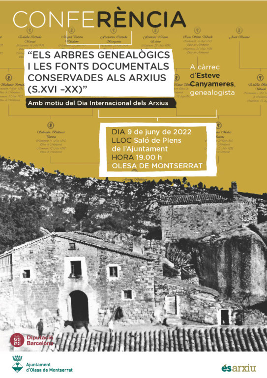 Cartell conferència sobre els arbres genealògics i les fonts documentals conservades als arxius.