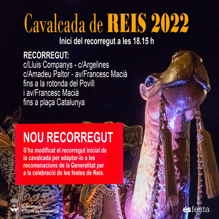 Cartell cavalcada de reis 2022 amb el recorregut i les rectificacions del recorregut