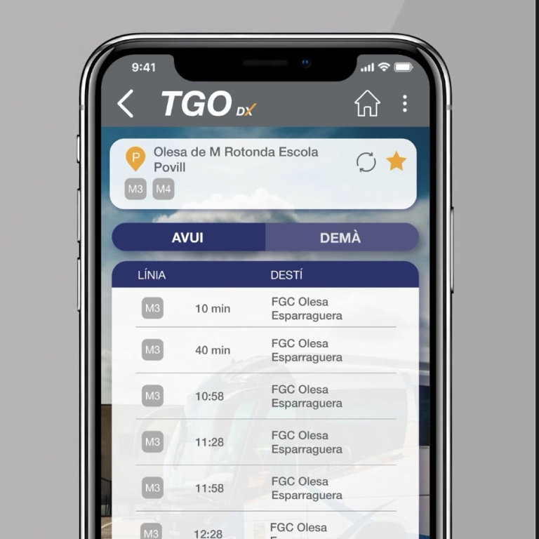 Imatge de la freqüència de pas de la línia M3· en la nova app de TGO DX