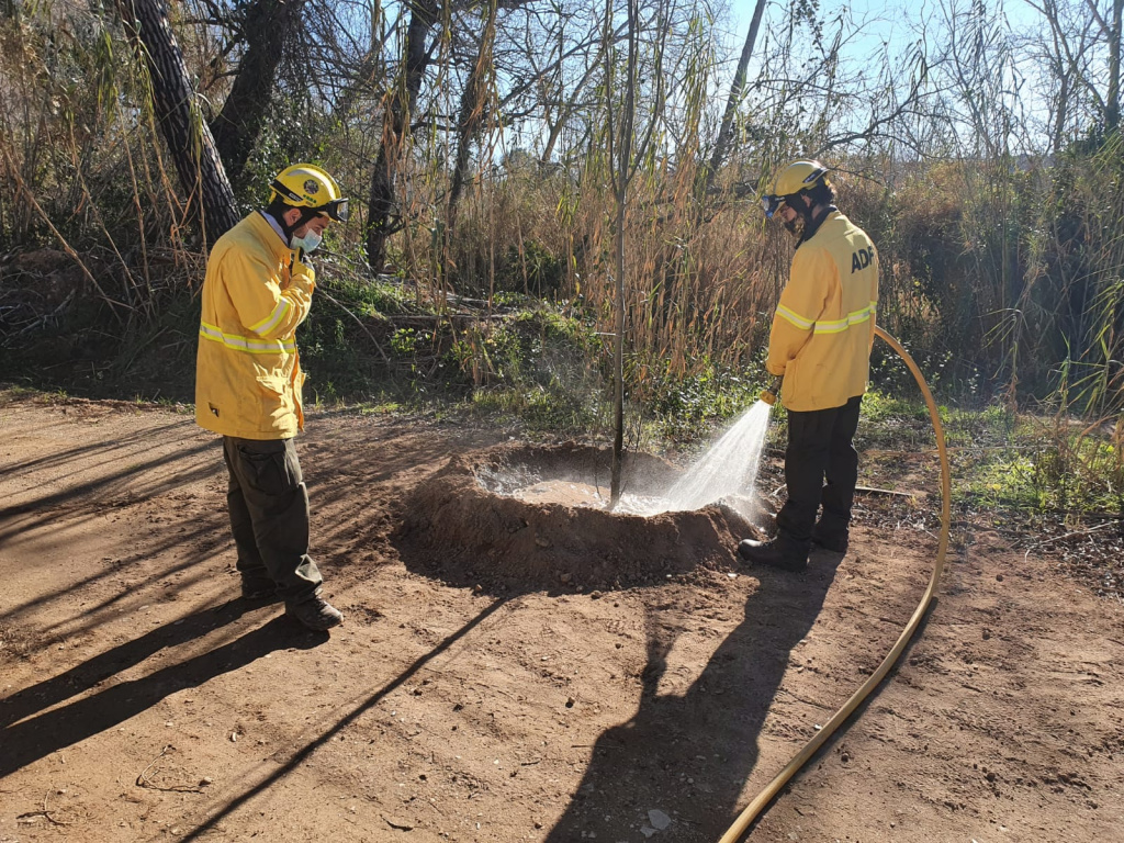 Plantada d'arbres a la ribera i l'ADF regant