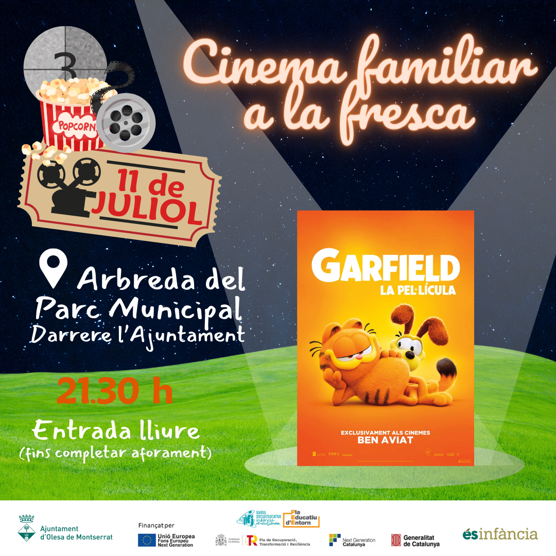 Cartell de la projecció de la pel·lícula Garfield en el cicle de cinema familiar a la fresca 2024