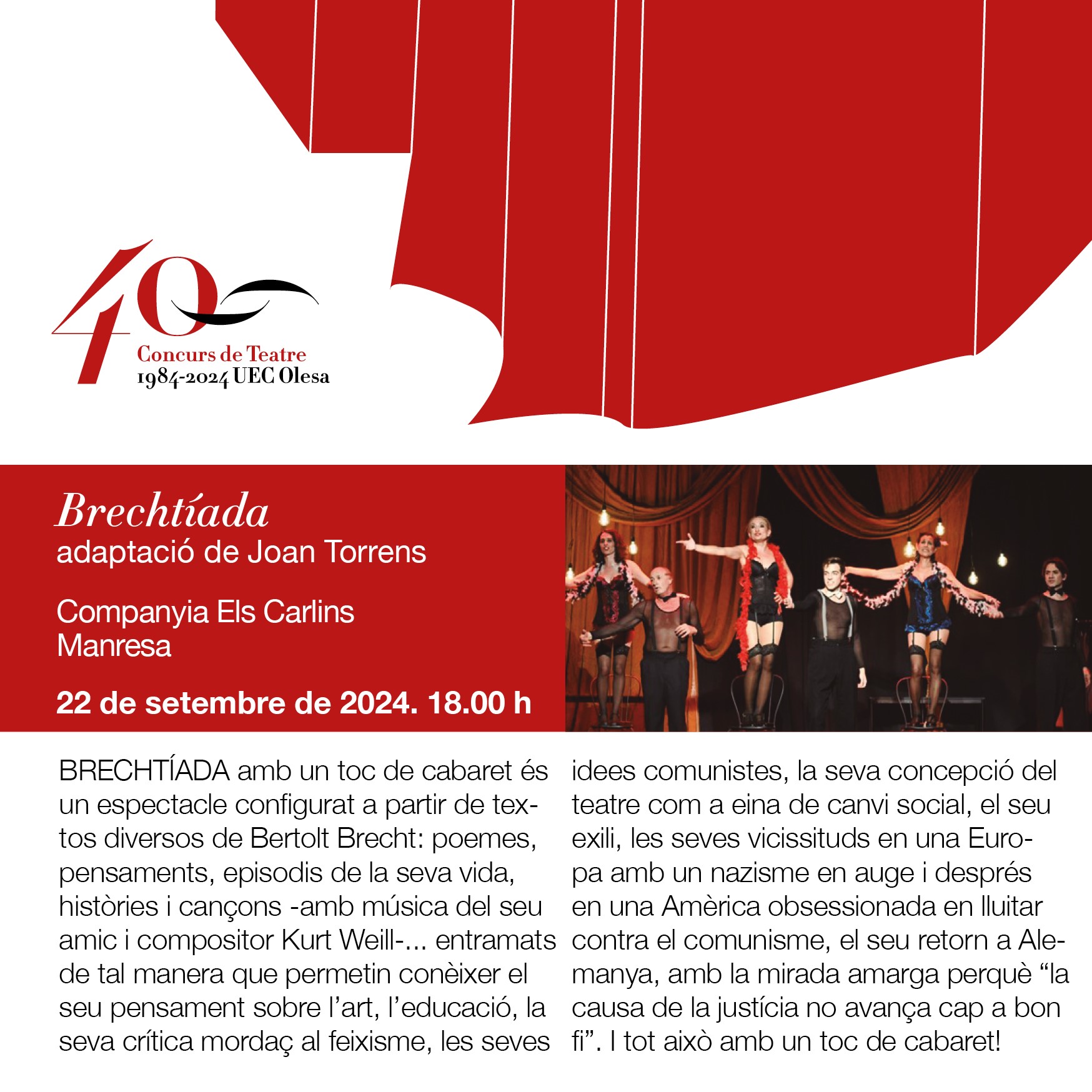 Cartell de la Brechtíada, representat al Concurs de Teatre Amateur Vila d'Olesa 2024