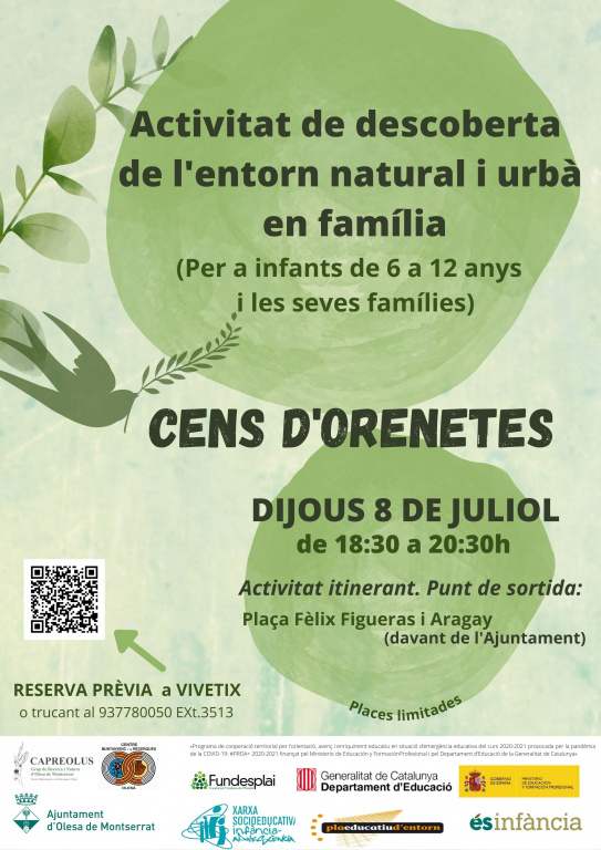 Cartell del cens d'orenetes per infants de 6 a 12 anys dintre de l'activitat de descoberta de l'entorn natural i urbà