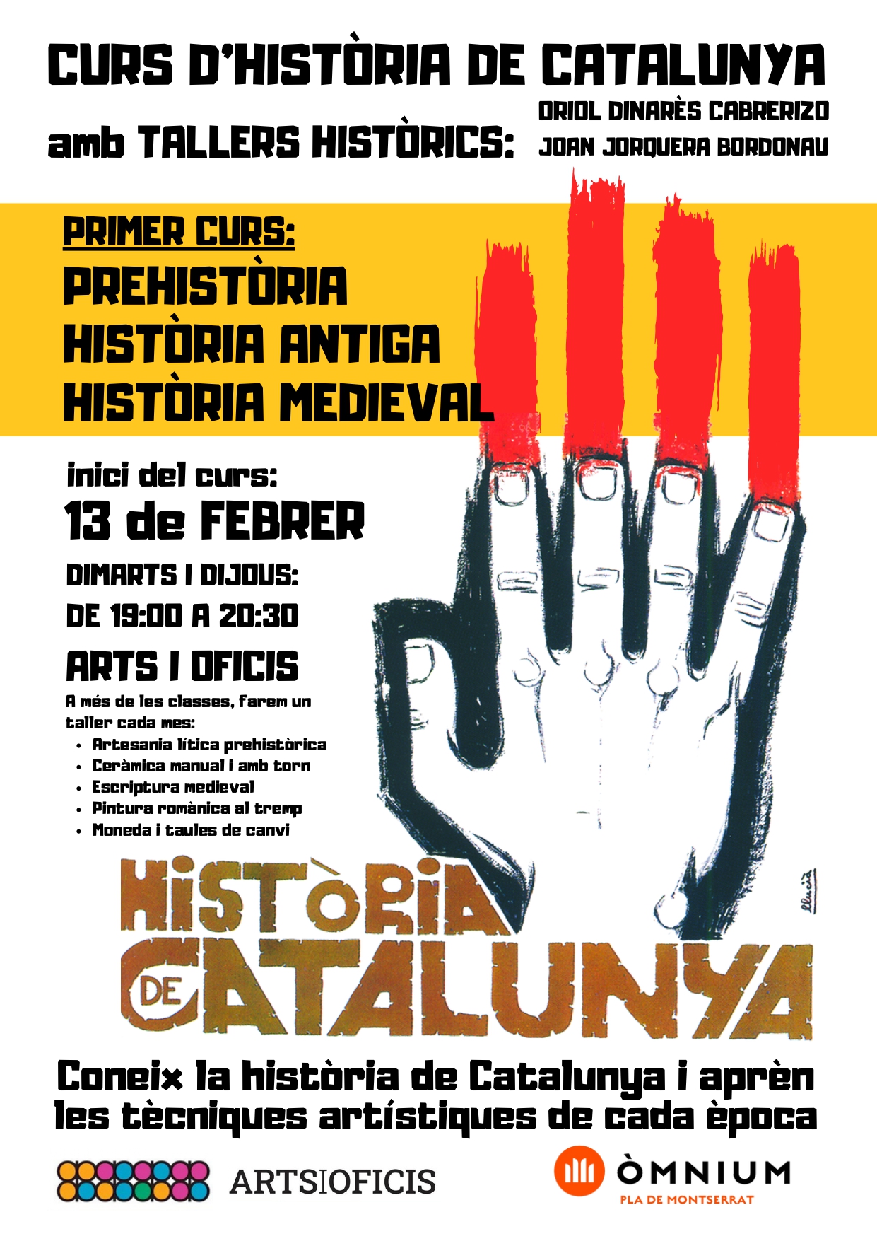 Cartell del curs d'història de Catalunya a l'Escola Arts i Oficis